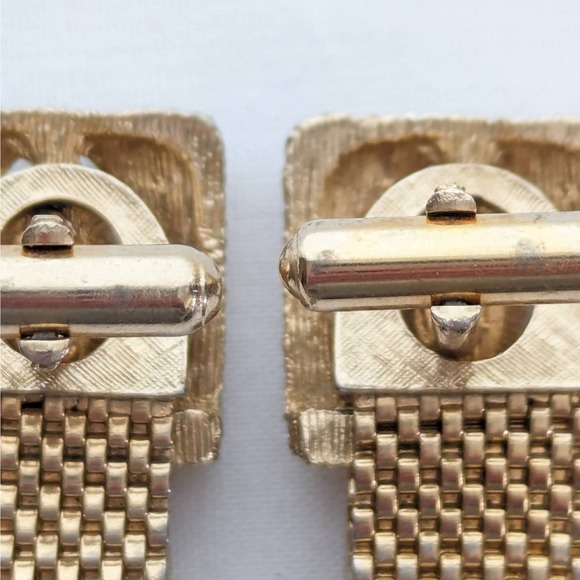 Vintage Mesh Cufflinks Mid Century Men's Formal Wear Accessories - Picture 3 of 4